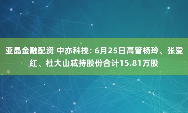 亚晶金融配资 中亦科技: 6月25日高管杨玲、张爱红、杜大山减持股份合计15.81万股